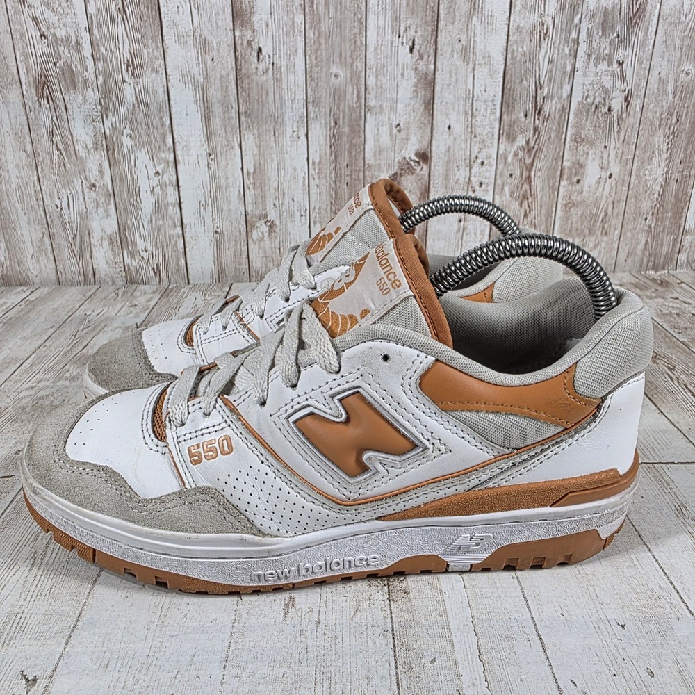 New Balance 550 White Brown Grey Leather Suede Sneakers BB550LSC Womens 8 US